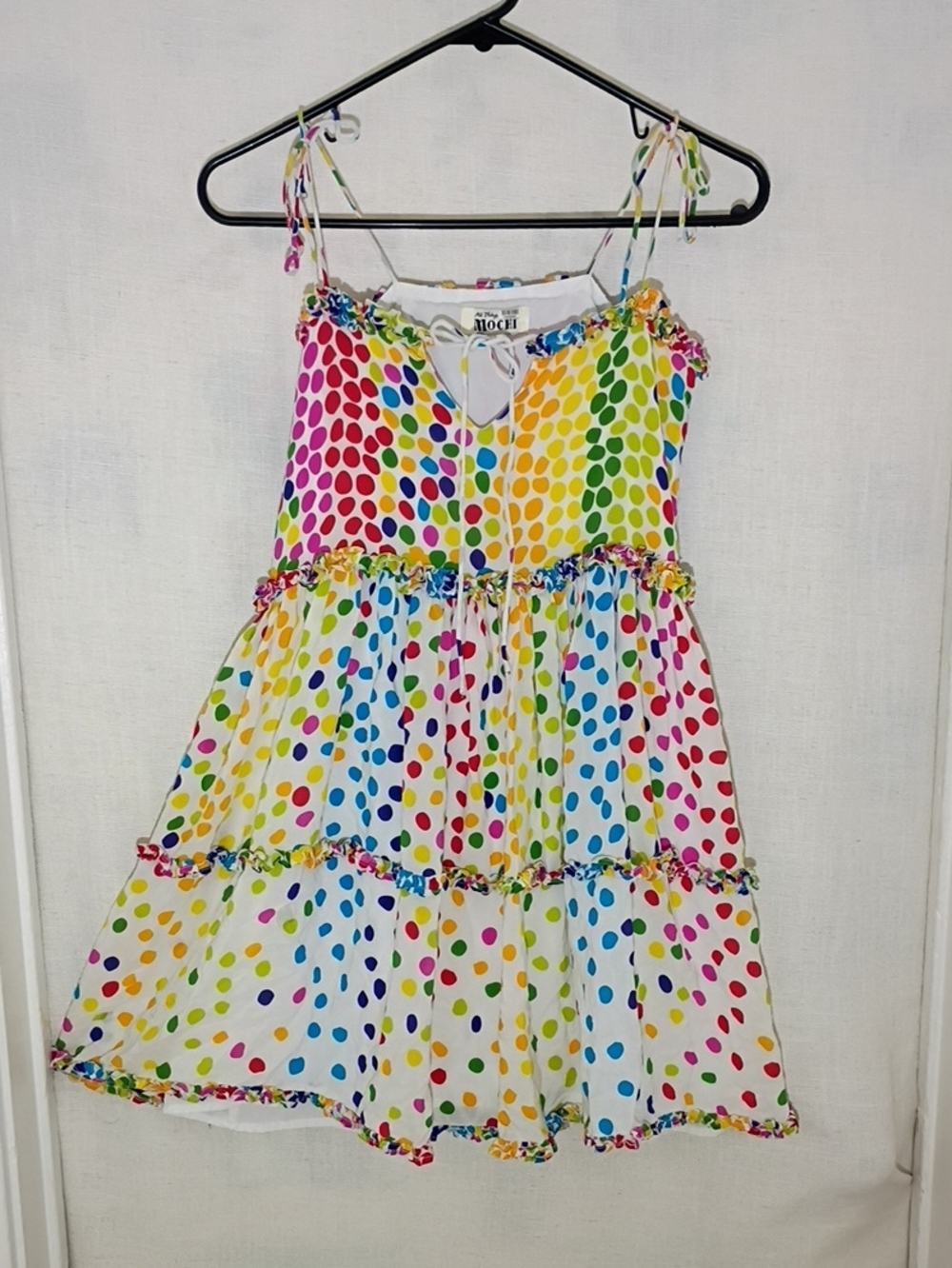 MICHI White Tiered Dress with Multicolor Polka Dots